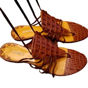 EUC | Max Studio Brown Croc Leather | Thong | Gladiator Sandal | Women | Size: 8